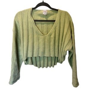 Polly Ribbed Knit Cropped Sweater Sage Green, Size XS/S